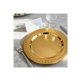ZENOVLUX 6 Pack 13'' Gold Party Chargers Reusable Large Plates, Greek Key Pattern Great for Easter Elegant Party's Weddings Tableware Great for Serving dish