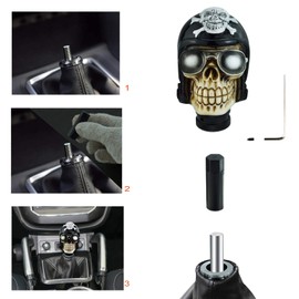 Lunsom Skull Resin Stick Shift Knob, Pirate Shape Shifting Head Shifter Lever Handle Transmission Fit Most Automatic Manual Vehicle (Black)