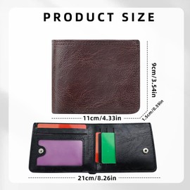 Energather Wallet for Men, PU Leather Slim Wallet with Zip, Coin Pocket and Snap, Minimalist Men's Wallet with 5 Card Slots and ID Window, black, S, Casual