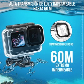 Nasjac 15 en 1 Estuche para GoPro Hero 12/11/10/9, Kit de Accesorios para GoPro Hero Cámaras de Acción Subacuáticas, Funda de Impermeable + Protector de Pantalla + Filtro de Lente + Funda de Silicona