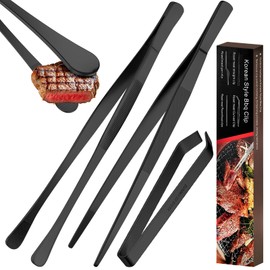 YADOBIG Set of 3 Stainless Steel Cooking Tweezers in 30 cm x 2 and 12 cm, Barbecue Tweezers for Cooking, Tweezers Kitchen for Grilling, Coating and Serving, Black