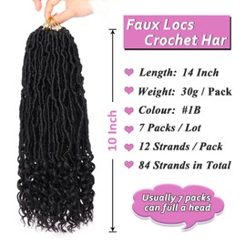 Samtress 10 Inch Faux Locs Crochet Hair With Curly Ends 7 Packs Natural Black Pre-looped Goddess Locs Crochet Hair Natural Wavy Nu Goddess Locs Synthetic Braiding Hair Extensions (#1B)