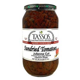 Tassos Sundried Tomatoes Julienne Cut in Extra Virgin Olive Oil 36.7 oz. (Gluten Free)