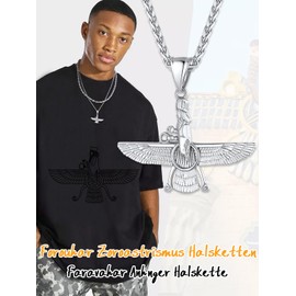 U7 Men's Faravahar Pendant Necklace, Stainless Steel Zoroastrian Amulet, Iranian / Persian Jewellery for Men, Stainless Steel