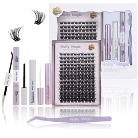 Molly Magic Flora Lash Clusters Kit，Wispy Natural 8-18mm Cluster Eyelash Extensions Kit, D Curl Individual DIY False Lash Extension Kit With Lash Bond and Seal, Thin Invisible Black Lash Band