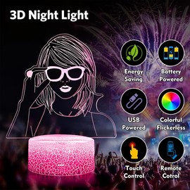 Deluisho 3D Night Light, Songstress 3D Lamp Illusion LED, 3D Illusion Night Light, 16 Colours Smart Touch, Dimmable Visual Stereoscopic Night Light, Great Gift for Kids