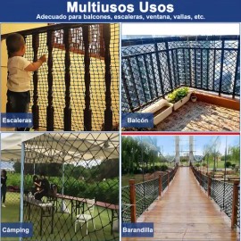 Red Malla de Seguridad para Niños Gatos Red Nylon Protección Para Balcón Ventana Escalera Barandilla Red Anticaída Protectora De Mascota Cachorro Valla Malla Seguridad Protector Red Cuerda Negro 3x3m
