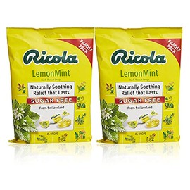 Ricola Sugar Free Lemon Mint Herbal Cough Suppressant Throat Drops, 45ct Bag (Pack of 2)