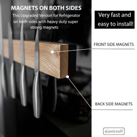 Hamletoff Premium Wood Magnetic Knife Holder for Refrigerator – 15 Inch Professional Double Sided Magnetic Knife Strip for Fridge - Ash Wooden Magnetic Knife Holder for Wall