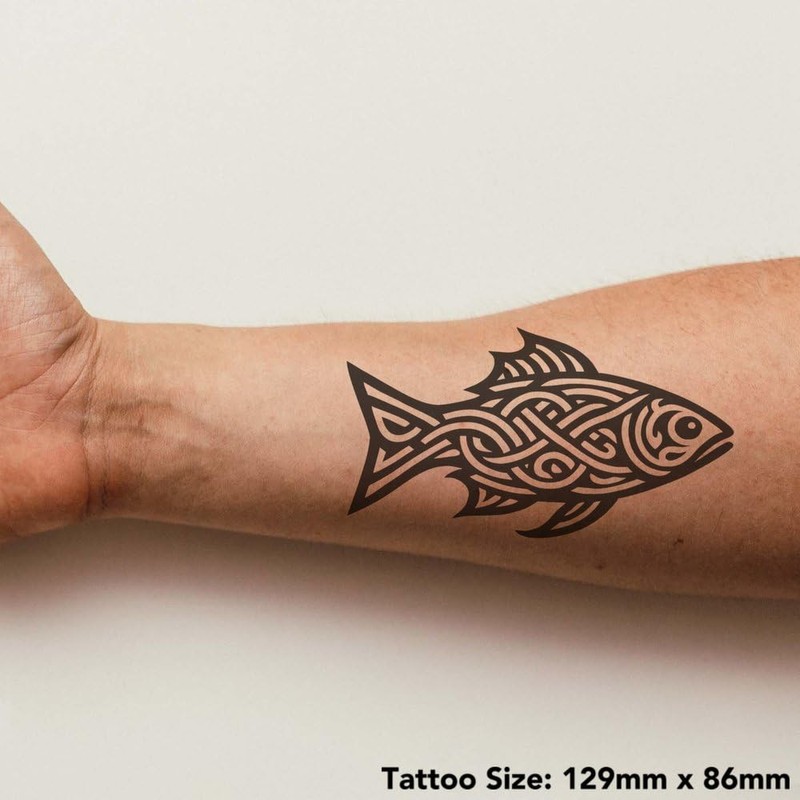 'Celtic Fish' Temporary Tattoo - Water Resistant, Skin-Safe, Non-Toxic Transfer
