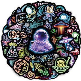 75 Pcs Neon Space Planets Stickers for Kids, Vinyl Astronaut Sticker for Water Bottle, Waterproof Laptop Decals for Teens Girls Boys Adults