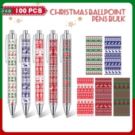 Tenceur 100 Pcs Christmas Pens Christmas Novelty Pens Bulk Xmas Ballpoint Pen Rollerball Pen Xmas Gift for School Office Home Supplies(Classic Colors,Ugly Sweater)