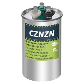 CZNZN AC Capacitors Round 70/5 uf 70+5 MFD ±5% 370/440 Volt Dual Run Start CBB65 Circular Capacitor for Air Conditioner HVAC Pool Pump Fan Motor, Condensser Staright Cool, Heat Pump, Compressor