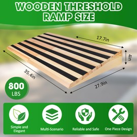 Wooden Threshold Ramp for Home Steps, 4" Rise Door Ramp for Wheelchair/Walker/Cart/Scooter, Doorway Ramp with Non-Slip Stripes(35.4" W*4.0" H, Solid Wood, 800LBs Capacity)