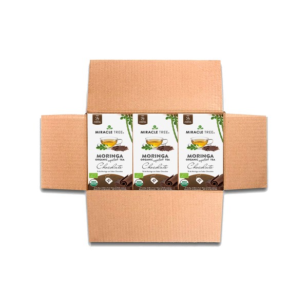 Miracle Tree - 3 Count of Organic Moringa Superfood Tea, 25 Individually Sealed Tea Bags, Chocolate (Keto, Detox, Energy/Immunity Booster, Vegan, Gluten-Free, Organic, Non-GMO, Caffeine-Free)