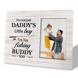 To Dad Photo Frame - I'm His Fishing Buddy, Wooden Picture Frame for Fishermen Dad, Father's Day Gift