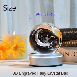 IFOLAINA Moon Fairy Crystal Ball 3D Laser Engraved Fairy Glass Ball Fairy Night Light Decorative Globes 3D Crystal Moon Sphere Fairy Gifts for Girl Her Fairy Lover, 1163Z