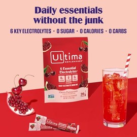Ultima Replenisher Bebida En Polvo Con Electrolitos Diarios  Cereza Y Granada, 20 Sobres  Sobres de Hidratacin Con 6 Electrolitos Y Minerales  Apto...