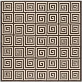 SAFAVIEH Linden Collection LND129B Greek Key Indoor/ Outdoor Non-Shedding Easy Cleaning Patio Backyard Porch Deck Mudroom Area Rug, 6'7" x 6'7" Square, Natural / Brown