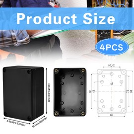 Snillok 4 PCS Project Box IP65 Waterproof Dustproof Junction Box External Electrical Project Case ABS Plastic Enclosure Box for Electronics Outdoor Project, Black, 3.93"x2.68"x1.97"/100x68x50mm