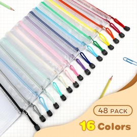 Umriox 48pcs Pencil Pouches, Mesh Bags with Zipper, A6 Size 16 Color Pencil Case Small Zipper Pouch, Zipper Bags, Waterproof Storage Bags for Pencil, School Office and Travel Organization Supplies