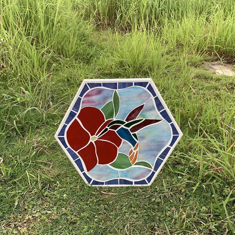 Bieye MSS003 Tiffany Style Stained Glass Mosaic Decorative Stepping Stone