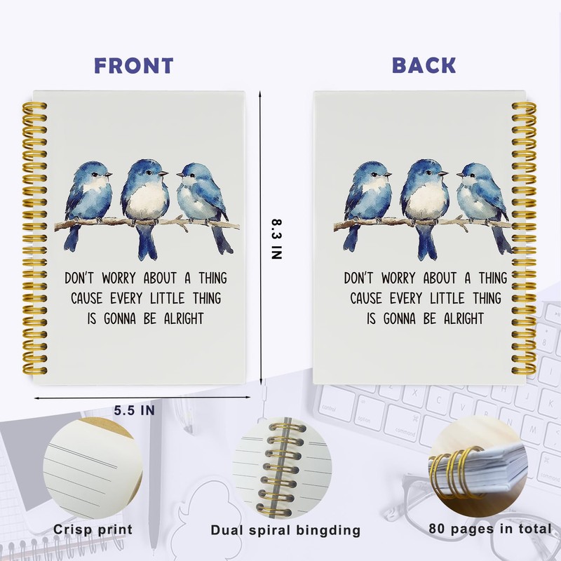 THDSE Watercolor Blue Birds Motivational Journaling Notebooks, Positive Quotes Spiral
