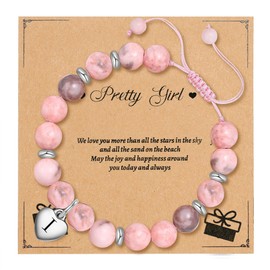 apolcell Bracelets for Teen Girls: Initial I Natural Stone Bracelet with Blessing Message Card, Christmas Graduation Birthday Gifts for Teen Girls, Sister, Daughter, 3-16 Year Old Birthday Gifts.