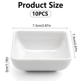BCENG Pack of 10 Dip Bowls 7.5 x 7.5 x 3 cm Square Sauce Bowls Stackable White Sauce Bowls Mini Dip Bowls Dessert Bowls for Sauce Dipping Spices Fruits Snack