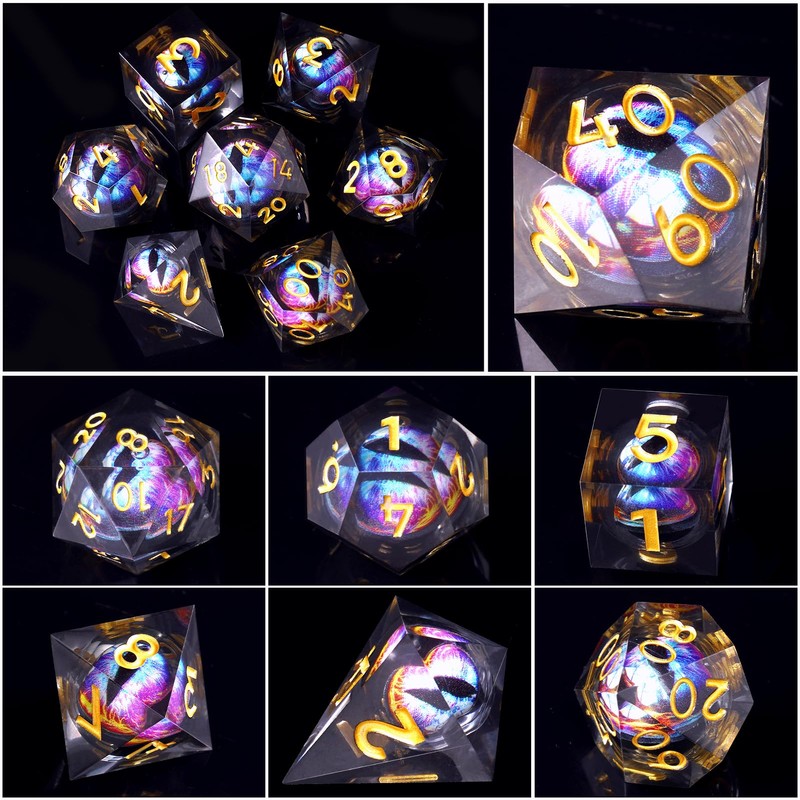 DND Dice Set, 7-Piece Moving Dragon Eye Polyhedral Resin Dice
