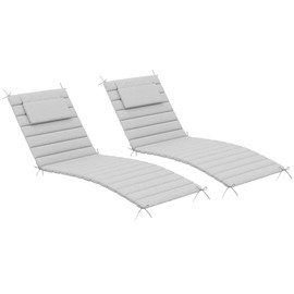 Sundale Outdoor Olefin Quilted Lounge Cushion Set of 2, Patio Foldable Chaise Lounger Cushion, Water-Resistant Lounge Chair Pad with Straps Light Gray, 80 x 26 inches