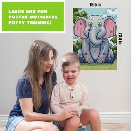 Potty Training Sticker Chart - Large Poster with 100 Star Stickers, Damage-Free Mounting Strips, Water Resistant Lamination - Elephant