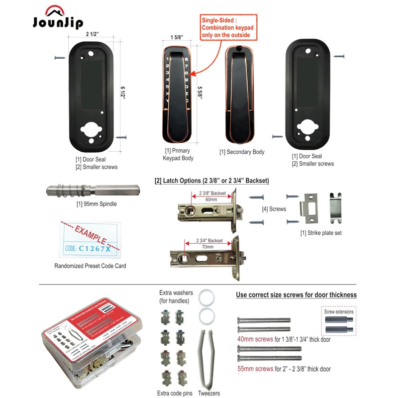 JOUNJIP Single Sided Keyless Entry Door Lock - 100% Mechanical