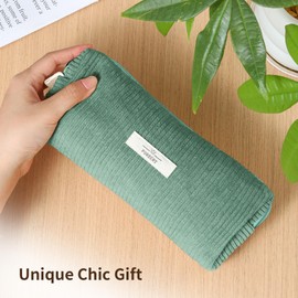 Purbert Pencil Bag Pen Case, Soft Corduroy Small Pencil Pouch Organizer with Zipper, Cute Pencil Case Pouch Stationery for Girls and Boys – Green