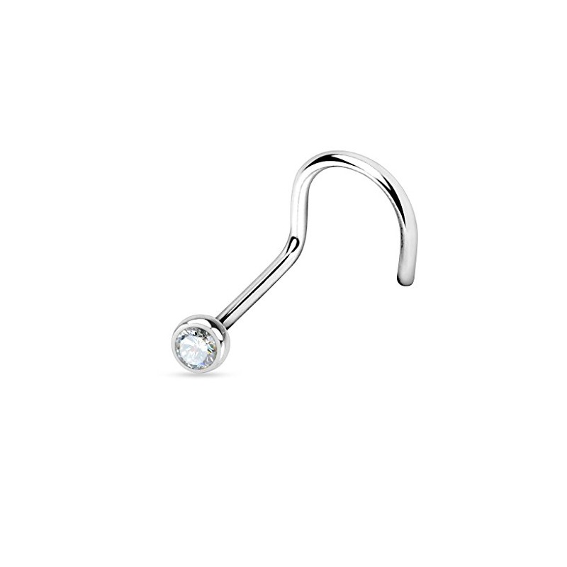 PiercedOff 316L Surgical Steel Nose screw with Clear CZ Gem