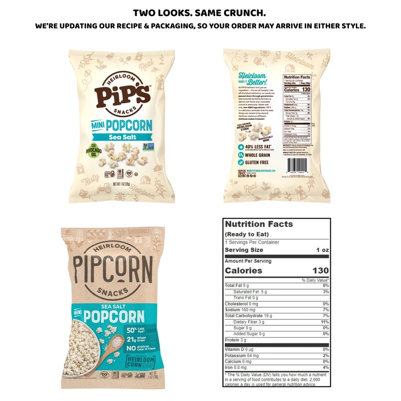Mini Heirloom Popcorn by Heirloom Pip's Snacks - Sea Salt,1oz