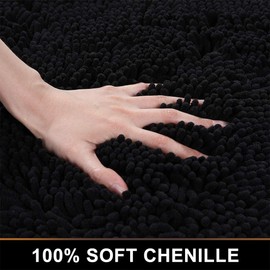 Smiry Chenille U-Shaped Toilet Bathroom Rugs, Soft Absorbent Non-Slip Contoured Rugs, Machine Washable Contour Bath Mats for Bathroom Toilet, 20" x 24", Black