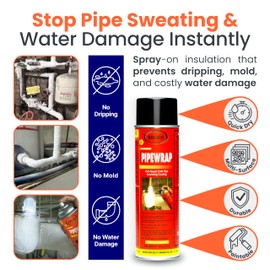 PipeWrap Pipe Insulation Spray Foam for Hard-to-Reach Areas, Fittings & Valves, Anti-Sweat Pipe Coating Spray, Stops Condensation Buildup & Prevents Dripping in Plumbing, HVAC & Refrigeration (1)