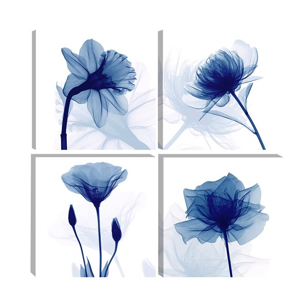 Wieco Art Blue Flickering Flower Modern Abstract Paintings Canvas Wall