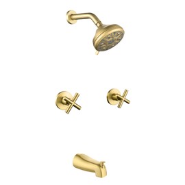 2 Handles Shower Faucet Set with Tub Spout Bathtub Shower Faucet Combo Set Shower System Complete Tub and Shower Trim Kit Brushed Gold Wall Mounted Shower Fixtures