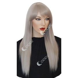 CiCiCa - “Amelia”, Synthetic Full Cap Wig, 24 Inches Long Wig with Swept Bang, Straight Wig, White Gray Wig, Premium Heat Resistant Hair Replacement Wig for Women Daily Use.