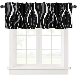 ZhiRain Black Valance Curtain Black and Gray Rod Pocket Valance Window Treatments Short Curtains for Kitchen Living Room Bathroom Farmhouse Decor 54x18inch