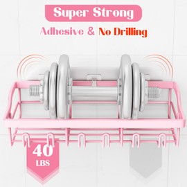 Bathroom stars 3 Pack Adhesive Shower Caddy, Rustproof Stainless Steel Shower Racks for Bathroom Organizers & Storage, Pink Wall Mounted Shower Shelves for Inside Shower Apartment Bathroom Essentials