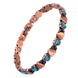 STONE ROCK - Blue Turquoise Copper Bracelets for Women or Men - 99.99% Solid Pure Copper Magnetic Bracelets Adjustable (Heart-shaped 1)