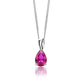 Orovi 14K 585 White Gold Created Ruby July Birthstone Pendant Necklace for Women - 925 Sterling Silver Chain Included - Birth Gift for Mom, Anniversary, Valentine's Day, Gift Idea