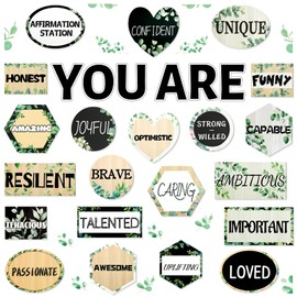 27Pcs Eucalyptus Affirmation Station Classroom Inspirational Bulletin Board Set Greenery Posters Positive Classroom Decor for Teacher School Home Affirmation Wall Decor