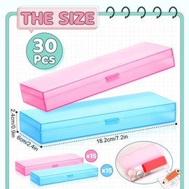 Yexiya 30 Pack Plastic Pencil Box Pencil Case Bulk 7.2 x 2. 4 x 0.9 Inch Plastic Pen Storage with Hinged Lid for Pens Crayons Office Supplies Organization(Pink, Blue)