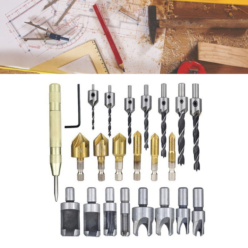 23PCS Hole Drilling Bit Set Stainless Steel Brass 1/4in Hex