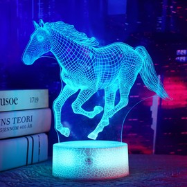 OkiyiD Horse Night Light, Horse Gifts for Girl, 3D Illusion Lamp with 16 Colors Remote and Touch Control, Horses Decor for Kids Room, Girls Birthday