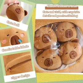 Capybara Plush Toy Kawaii Capybara Cuddly Toy with 6 Cute Baby Bag by Capybara Plush Cushion Stuffed Toys for Girls Boys Gifts, Brown
